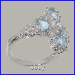 925 Sterling Silver Cubic Zirconia & Aquamarine Womens Cluster Ring