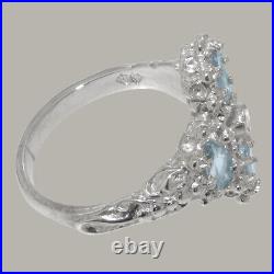 925 Sterling Silver Cubic Zirconia & Aquamarine Womens Cluster Ring