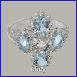 925 Sterling Silver Cubic Zirconia & Aquamarine Womens Cluster Ring