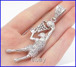 925 Sterling Silver Cubic Zirconia Basketball Player Sports Pendant PT4439