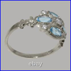 925 Sterling Silver Cubic Zirconia Blue Topaz Cluster Ring Sizes J to Z