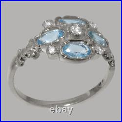 925 Sterling Silver Cubic Zirconia & Blue Topaz Womens Cluster Ring