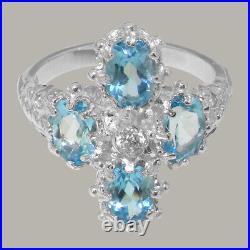 925 Sterling Silver Cubic Zirconia & Blue Topaz Womens Cluster Ring