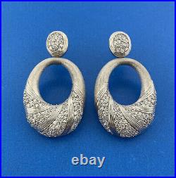 925 Sterling Silver Cubic Zirconia Brushed Statment Dangle Hoop Earrings
