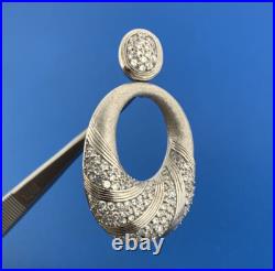 925 Sterling Silver Cubic Zirconia Brushed Statment Dangle Hoop Earrings