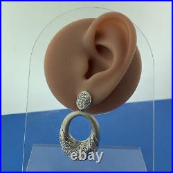 925 Sterling Silver Cubic Zirconia Brushed Statment Dangle Hoop Earrings