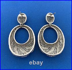 925 Sterling Silver Cubic Zirconia Brushed Statment Dangle Hoop Earrings
