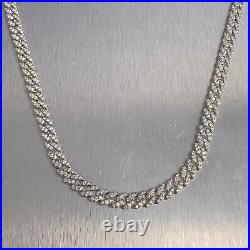 925 Sterling Silver Cubic Zirconia CZ 6.4mm Cuban Link Chain Necklace 33.4g 17