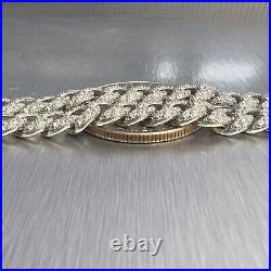 925 Sterling Silver Cubic Zirconia CZ 6.4mm Cuban Link Chain Necklace 33.4g 17