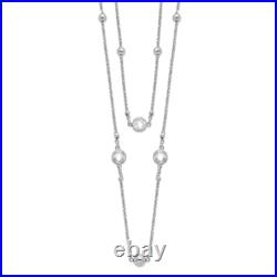 925 Sterling Silver Cubic Zirconia CZ Beaded 2 Strand 1 inch Chain Necklace