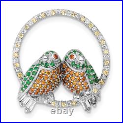 925 Sterling Silver Cubic Zirconia CZ Birds On Perch Floating Open Chain Slid