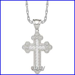 925 Sterling Silver Cubic Zirconia CZ Budded Cross Necklace Charm Pendant