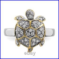 925 Sterling Silver Cubic Zirconia CZ Gold Sea Turtle Ring