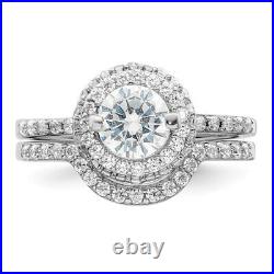 925 Sterling Silver Cubic Zirconia CZ Halo Round Engagement Wedding Band Ring