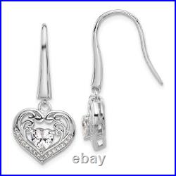 925 Sterling Silver Cubic Zirconia CZ Heart Love Drop Dangle Earrings