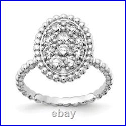 925 Sterling Silver Cubic Zirconia CZ Oval Beaded Ring