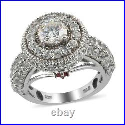 925 Sterling Silver Cubic Zirconia CZ Red Garnet Halo Ring Gift Size 7 Ct 3.7