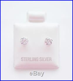 925 Sterling Silver Cubic Zirconia CZ Round Ear Stud Earrings Studs 4mm