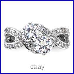 925 Sterling Silver Cubic Zirconia CZ Two Stone Ring