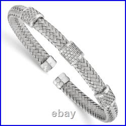 925 Sterling Silver Cubic Zirconia CZ Woven Flexible Cuff Bracelet