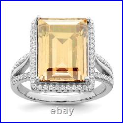 925 Sterling Silver Cubic Zirconia CZ Yellow Crystals Ring