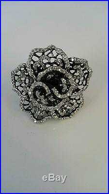 925 Sterling Silver Cubic Zirconia Cocktail Flower Rose Ring Size 9