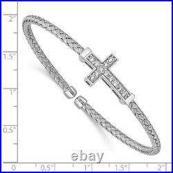 925 Sterling Silver Cubic Zirconia Cz Cross Religious Flexible Cuff Bracelet