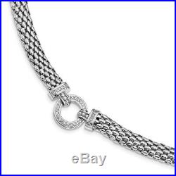 925 Sterling Silver Cubic Zirconia Cz Link Mesh 17.75in Chain Necklace Pendant