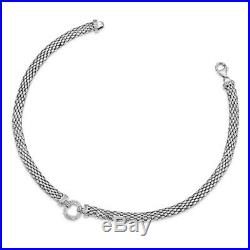 925 Sterling Silver Cubic Zirconia Cz Link Mesh 17.75in Chain Necklace Pendant