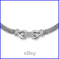 925 Sterling Silver Cubic Zirconia Cz Mesh Cuban Link Chain Necklace Pendant