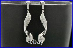 925 Sterling Silver Cubic Zirconia Dangle Modern Swirl Curved Stud Earrings