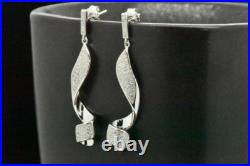 925 Sterling Silver Cubic Zirconia Dangle Modern Swirl Curved Stud Earrings