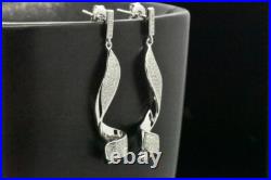 925 Sterling Silver Cubic Zirconia Dangle Modern Swirl Curved Stud Earrings