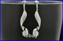 925 Sterling Silver Cubic Zirconia Dangle Modern Swirl Curved Stud Earrings