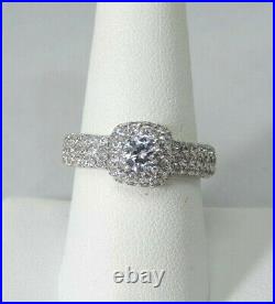 925 Sterling Silver & Cubic Zirconia Double Halo Ring with Eternity Band Sz. 9