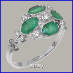 925 Sterling Silver Cubic Zirconia & Emerald Womens Cluster Ring