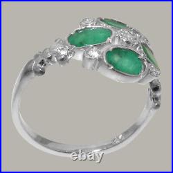 925 Sterling Silver Cubic Zirconia & Emerald Womens Cluster Ring