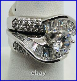 925 Sterling Silver Cubic Zirconia Engagement 3 Ring band Set