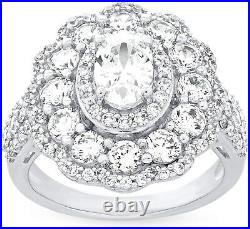 925 Sterling Silver Cubic Zirconia Halo Oval Flower Vintage Style Statement Ring