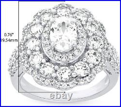 925 Sterling Silver Cubic Zirconia Halo Oval Flower Vintage Style Statement Ring