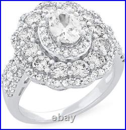 925 Sterling Silver Cubic Zirconia Halo Oval Flower Vintage Style Statement Ring