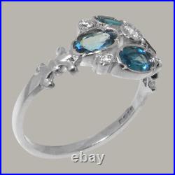 925 Sterling Silver Cubic Zirconia London Blue Topaz Cluster Ring Sizes J to Z
