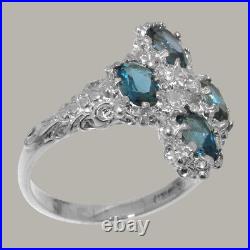 925 Sterling Silver Cubic Zirconia & London Blue Topaz Womens Cluster Ring