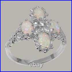 925 Sterling Silver Cubic Zirconia & Opal Womens Cluster Ring Sizes J to Z