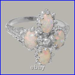 925 Sterling Silver Cubic Zirconia & Opal Womens Cluster Ring Sizes J to Z