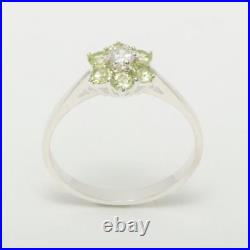925 Sterling Silver Cubic Zirconia & Peridot Womens Cluster Ring Sizes J to Z