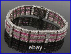 925 Sterling Silver Cubic Zirconia & Pink Topaz Hinge Chain Bracelet BT4883