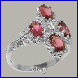 925 Sterling Silver Cubic Zirconia & Pink Tourmaline Womens Cluster Ring