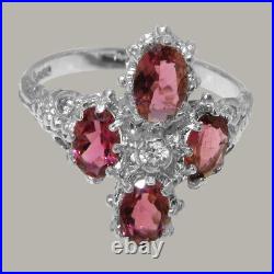 925 Sterling Silver Cubic Zirconia & Pink Tourmaline Womens Cluster Ring