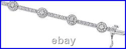 925 Sterling Silver Cubic Zirconia Round Halo & Bar Tennis Bracelet, 7-1/4